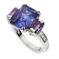 Bague Sri Lanka Saphir Améthyste Et Diamants Naturels Extraits des Mines ( et non cultivés en laboratoire ) 8 Carats Bijoux 14K
