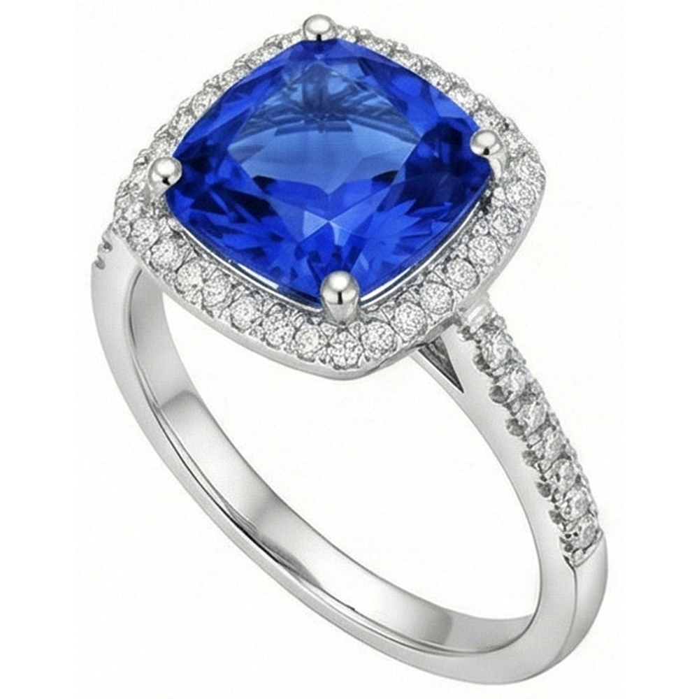 naturel cushion diamant 3.30carats bague détail rapproché