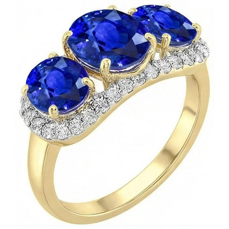 Bague Sri Lanka Saphir Bleu Diamants Naturels Extraits des Mines ( et non cultivés en laboratoire ) Ronds 6 Ct Bijoux