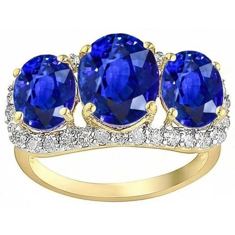 Bague Sri Lanka Saphir Bleu Diamants Naturels Extraits des Mines ( et non cultivés en laboratoire ) Ronds 6 Ct Bijoux