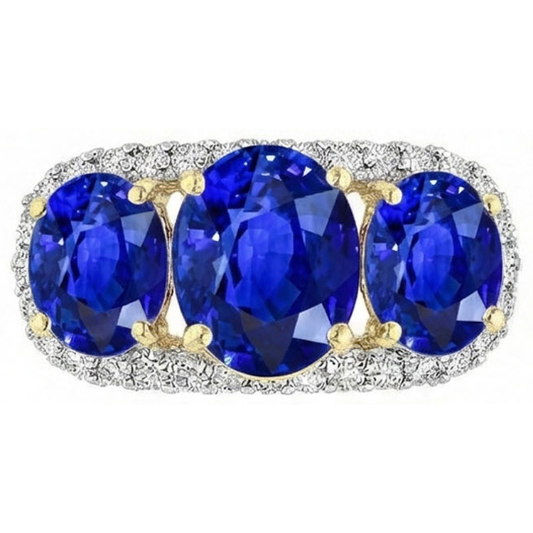 Bague Sri Lanka Saphir Bleu Diamants Naturels Extraits des Mines ( et non cultivés en laboratoire ) Ronds 6 Ct Bijoux