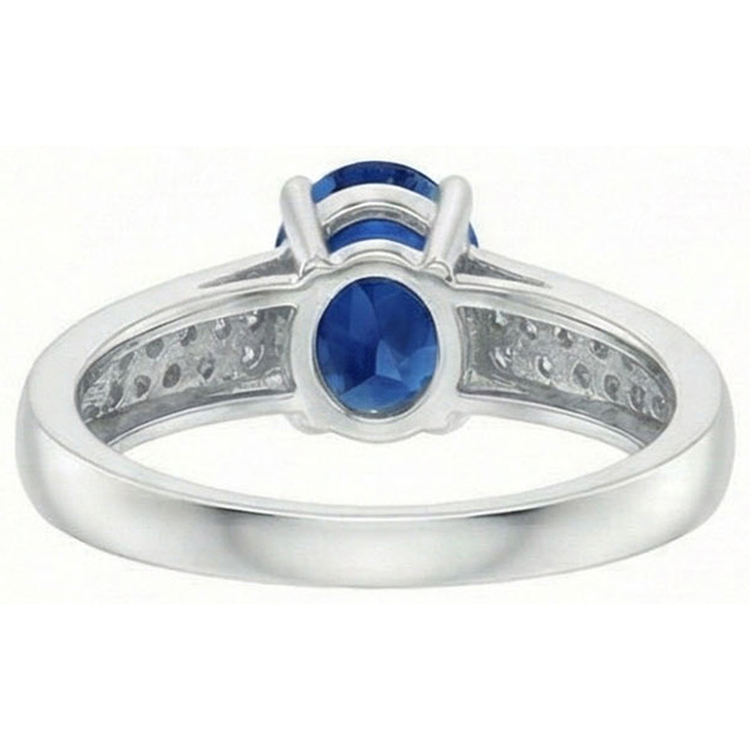 Bague Sri Lanka Saphir Bleu Diamants Naturels Extraits des Mines ( et non cultivés en laboratoire ) Ronds Or Blanc 4.40 Carats