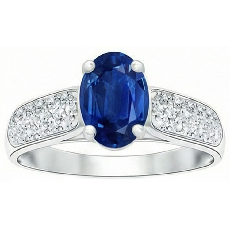 Bague Sri Lanka Saphir Bleu Diamants Naturels Extraits des Mines ( et non cultivés en laboratoire ) Ronds Or Blanc 4.40 Carats