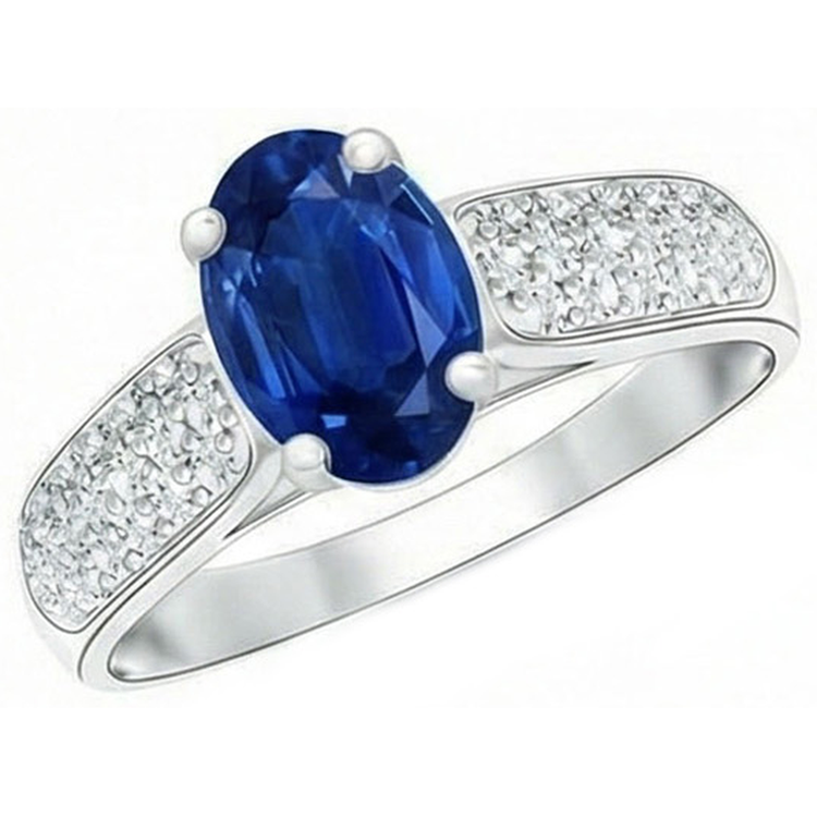Bague Sri Lanka Saphir Bleu Diamants Naturels Extraits des Mines ( et non cultivés en laboratoire ) Ronds Or Blanc 4.40 Carats