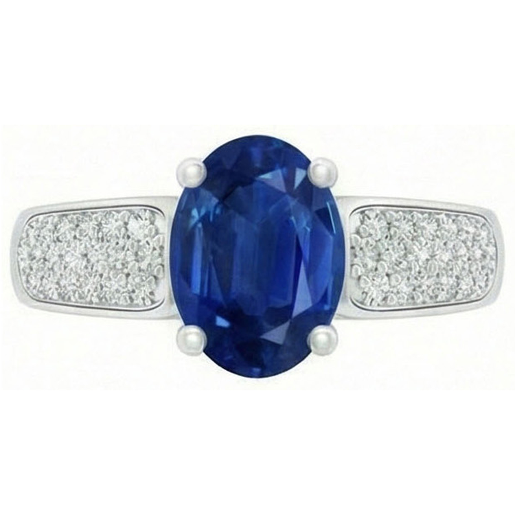 Bague Sri Lanka Saphir Bleu Diamants Naturels Extraits des Mines ( et non cultivés en laboratoire ) Ronds Or Blanc 4.40 Carats