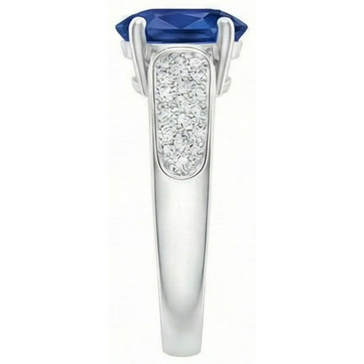 Bague Sri Lanka Saphir Bleu Diamants Naturels Extraits des Mines ( et non cultivés en laboratoire ) Ronds Or Blanc 4.40 Carats