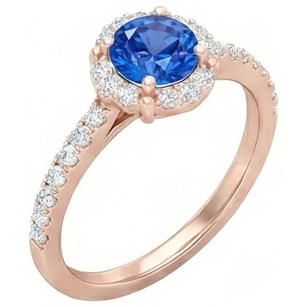 Bague Sri Lanka Saphir Diamants Naturels Extraits des Mines ( et non cultivés en laboratoire ) 3.25 Carats Or Rose