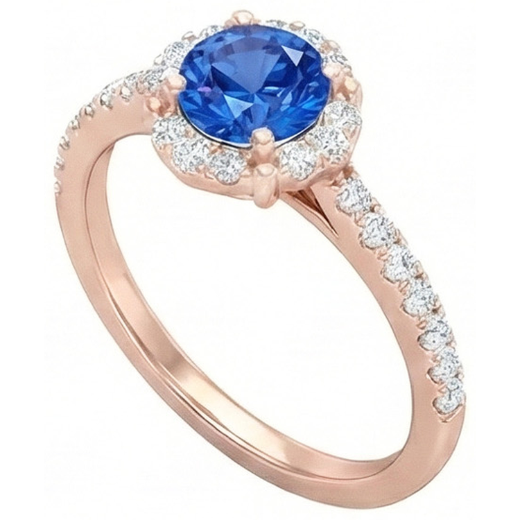 Bague Sri Lanka Saphir Diamants Naturels Extraits des Mines ( et non cultivés en laboratoire ) 3.25 Carats Or Rose