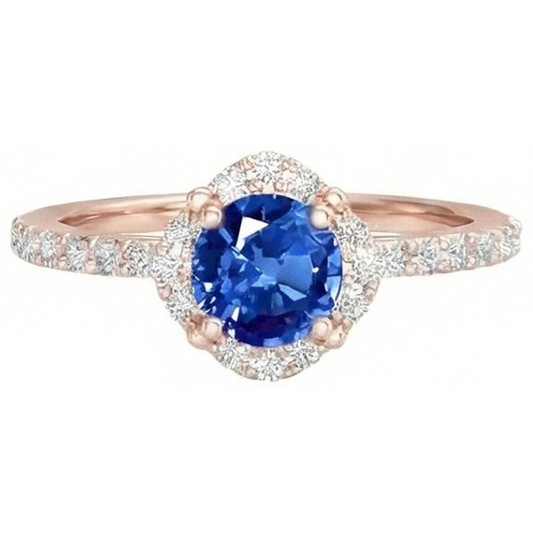 Bague Sri Lanka Saphir Diamants Naturels Extraits des Mines ( et non cultivés en laboratoire ) 3.25 Carats Or Rose