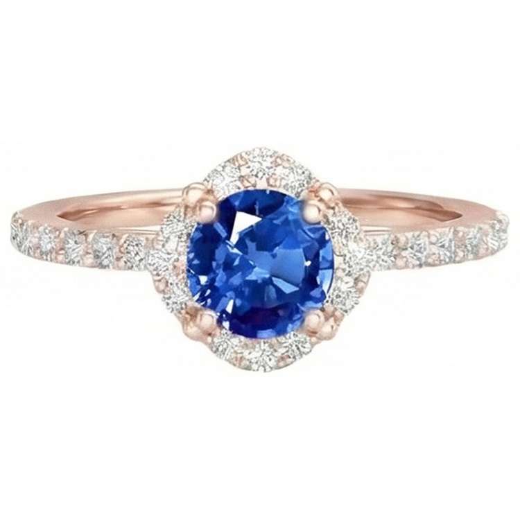 Bague Sri Lanka Saphir Diamants Naturels Extraits des Mines ( et non cultivés en laboratoire ) 3.25 Carats Or Rose