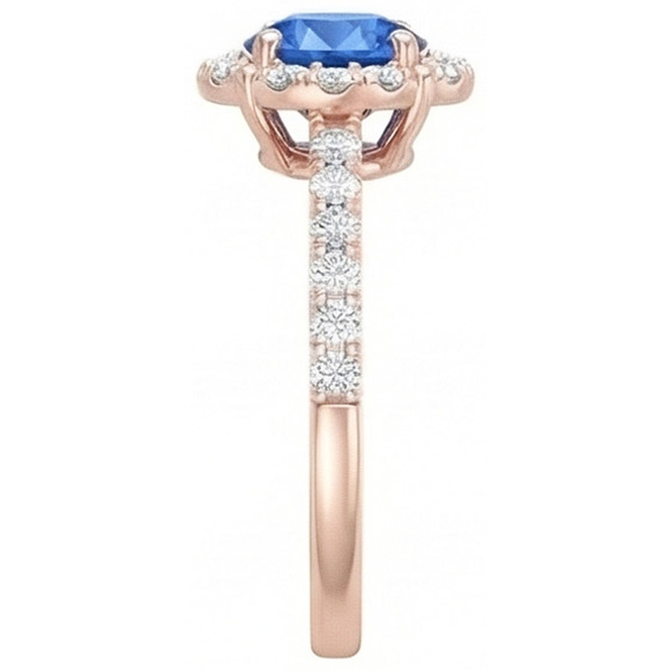 Bague Sri Lanka Saphir Diamants Naturels Extraits des Mines ( et non cultivés en laboratoire ) 3.25 Carats Or Rose