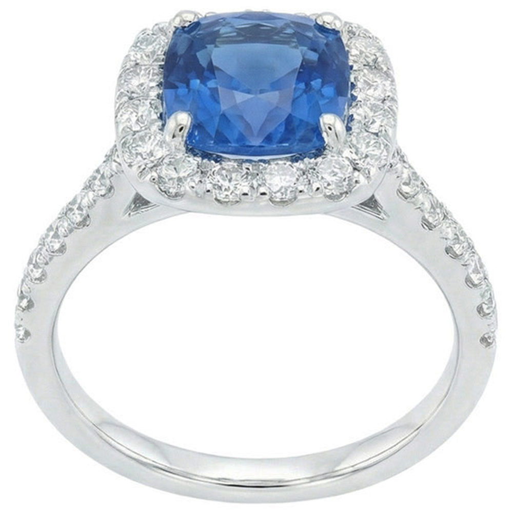naturel cushion diamant 3.35carats bague détail rapproché