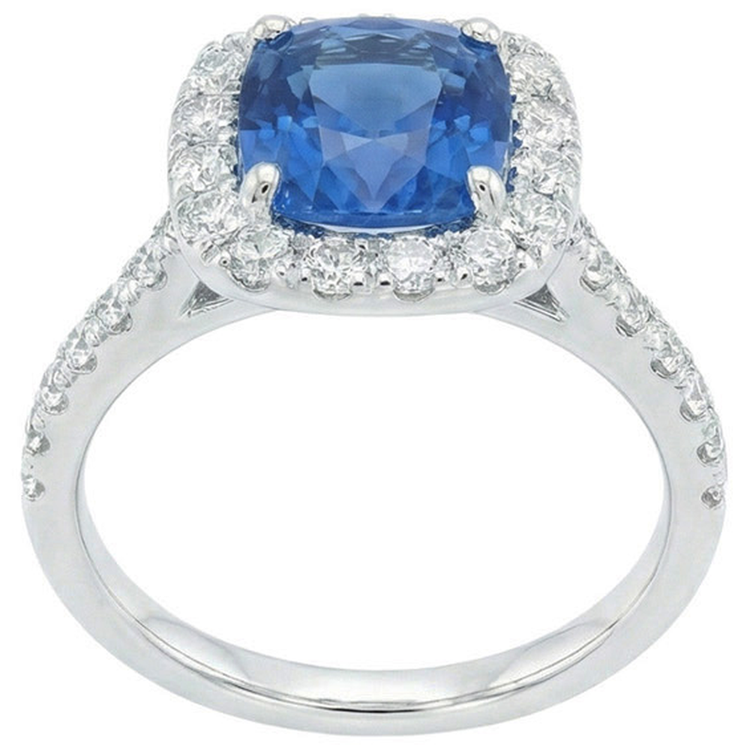 naturel cushion diamant 3.35carats bague détail rapproché