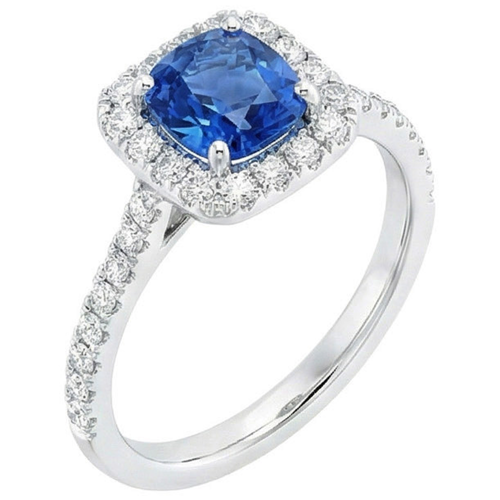 naturel cushion diamant 3.35carats bague vue de face