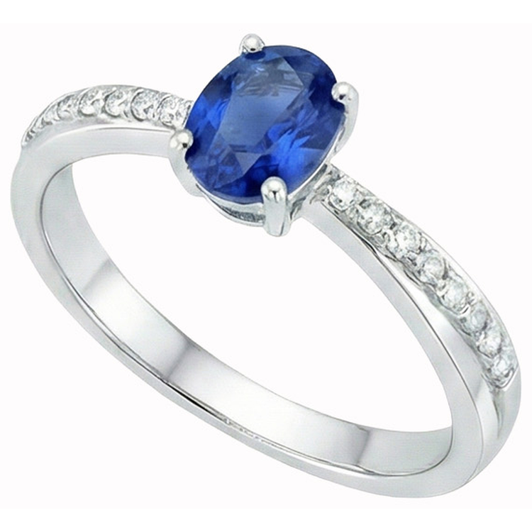 Bague Sri Lanka Saphir Ovale Avec Diamants Naturels Extraits des Mines ( et non cultivés en laboratoire ) Ronds 2.30 Ct