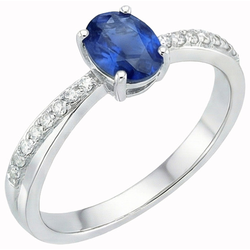 Bague Sri Lanka Saphir Ovale Avec Diamants Naturels Extraits des Mines ( et non cultivés en laboratoire ) Ronds 2.30 Ct
