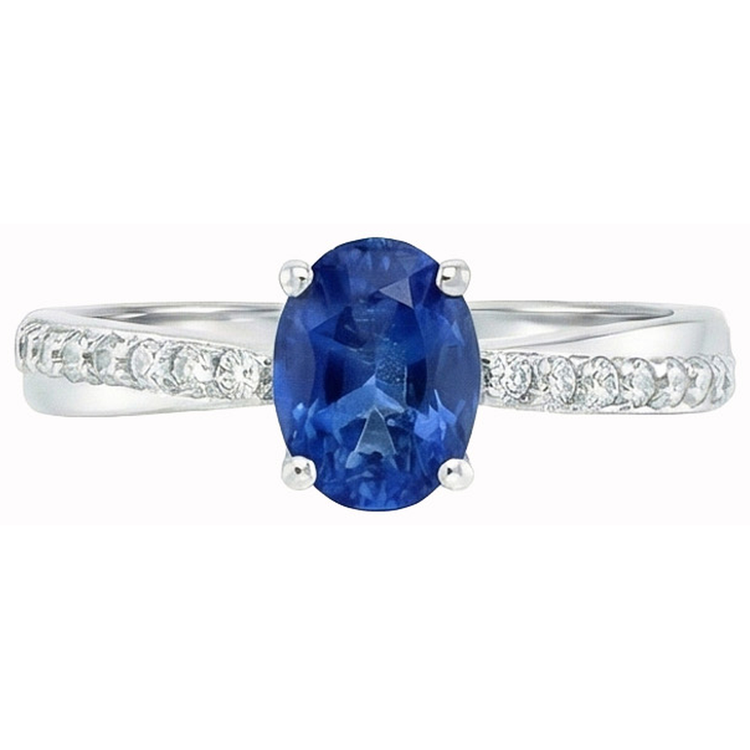 Bague Sri Lanka Saphir Ovale Avec Diamants Naturels Extraits des Mines ( et non cultivés en laboratoire ) Ronds 2.30 Ct