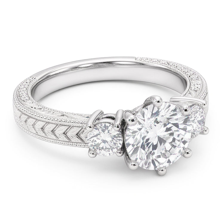 Bague Style Antique Trois Pierres 3.20 Carats Naturel Diamants Or Blanc 14K