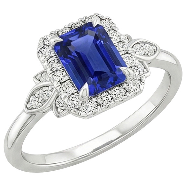 Bague Style Fleur Emeraude Saphir Ceylan & Diamant Naturels Extraits des Mines ( et non cultivés en laboratoire ) 4.25 Carats