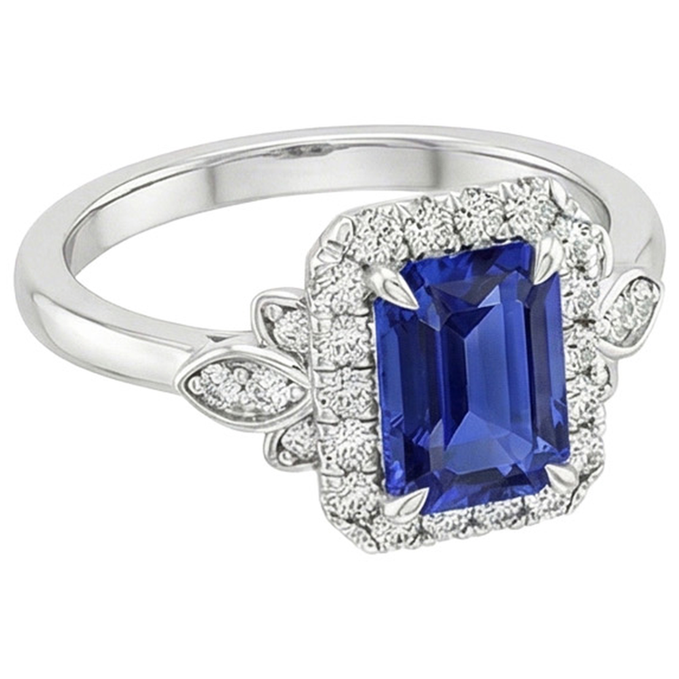 Bague Style Fleur Emeraude Saphir Ceylan & Diamant Naturels Extraits des Mines ( et non cultivés en laboratoire ) 4.25 Carats