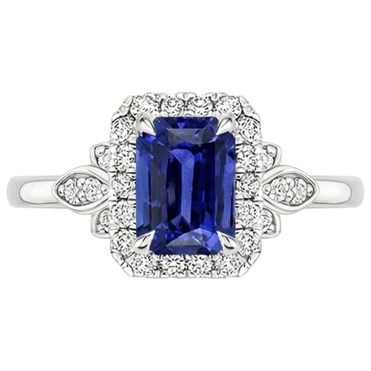 Bague Style Fleur Emeraude Saphir Ceylan & Diamant Naturels Extraits des Mines ( et non cultivés en laboratoire ) 4.25 Carats