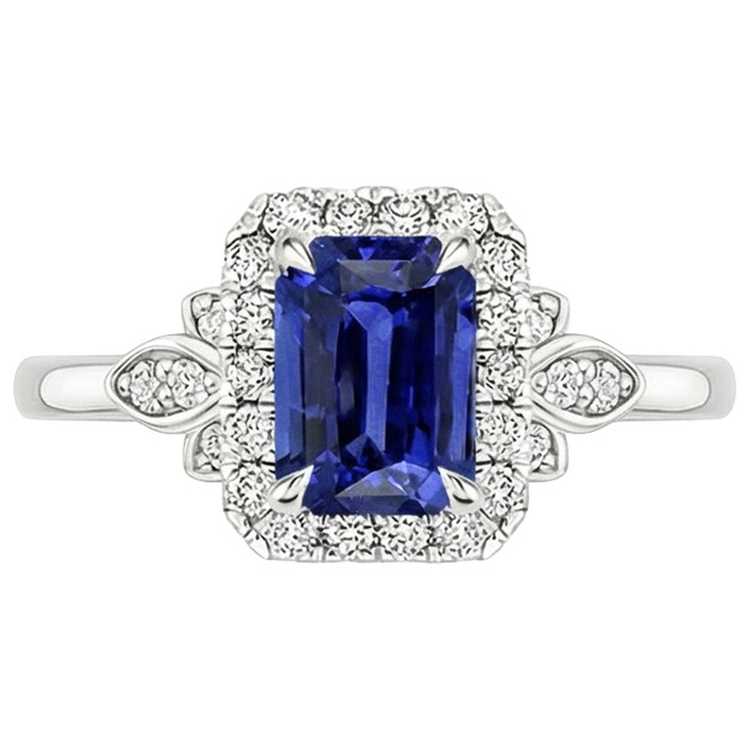 Bague Style Fleur Emeraude Saphir Ceylan & Diamant Naturels Extraits des Mines ( et non cultivés en laboratoire ) 4.25 Carats