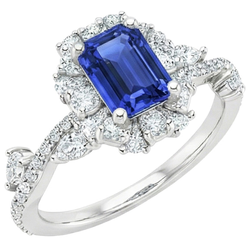 Bague Style Fleur Emeraude Saphir du Sri Lanka & Diamant Naturels Extraits des Mines ( et non cultivés en laboratoire ) 5 Carats