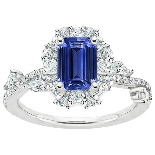 Bague Style Fleur Emeraude Saphir du Sri Lanka & Diamant Naturels Extraits des Mines ( et non cultivés en laboratoire ) 5 Carats