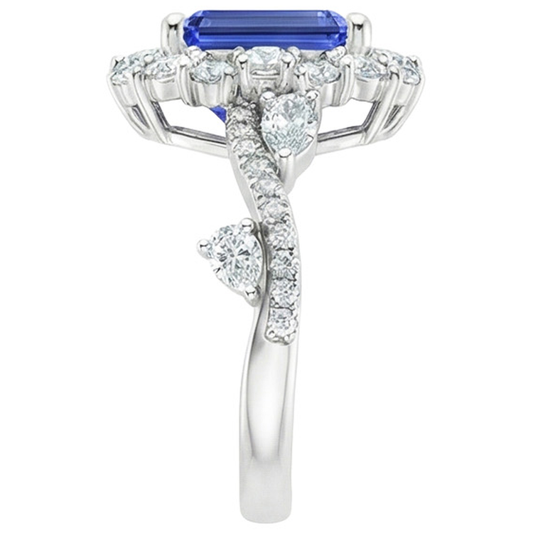 Bague Style Fleur Emeraude Saphir du Sri Lanka & Diamant Naturels Extraits des Mines ( et non cultivés en laboratoire ) 5 Carats