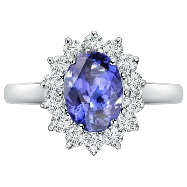 Bague Style Fleur Tanzanite Avec Diamants 6.50 Carats Or Blanc 14K