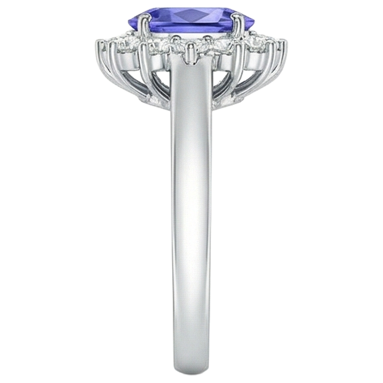 Bague Style Fleur Tanzanite Avec Diamants 6.50 Carats Or Blanc 14K