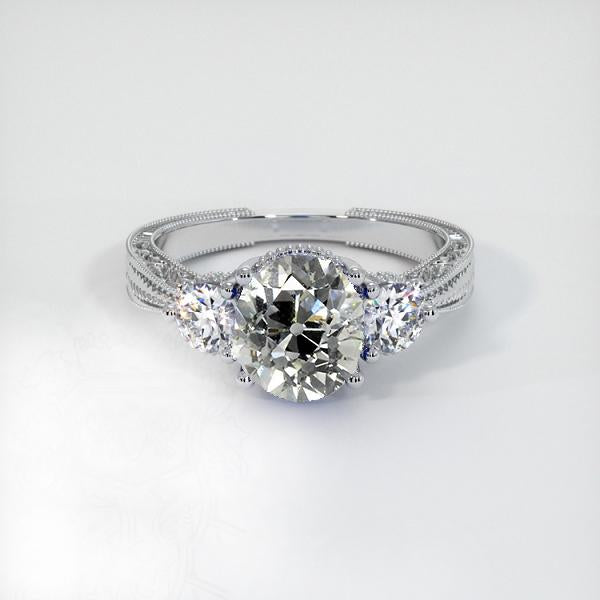 Bague Style Vintage 3 Pierres Naturel Diamants Ronds Taille Ancienne Mine 2.25 Carats