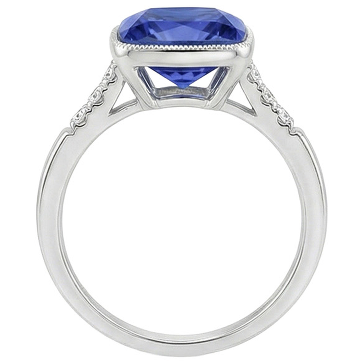 Bague Style Vintage Diamant Naturels Extraits des Mines ( et non cultivés en laboratoire ) Et Saphir Bleu 6 Carats Pierre Précieuse