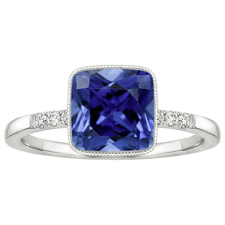 Bague Style Vintage Diamant Naturels Extraits des Mines ( et non cultivés en laboratoire ) Et Saphir Bleu 6 Carats Pierre Précieuse