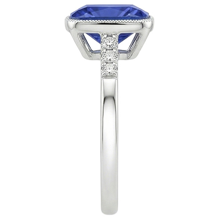 Bague Style Vintage Diamant Naturels Extraits des Mines ( et non cultivés en laboratoire ) Et Saphir Bleu 6 Carats Pierre Précieuse