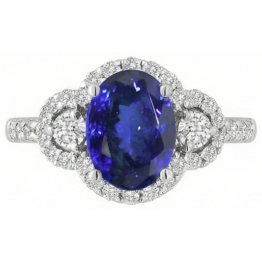 Bague Tanzanite 2.10 Carats Et Diamants Naturels Extraits des Mines ( et non cultivés en laboratoire ) Or 14K Blanc Nouveau
