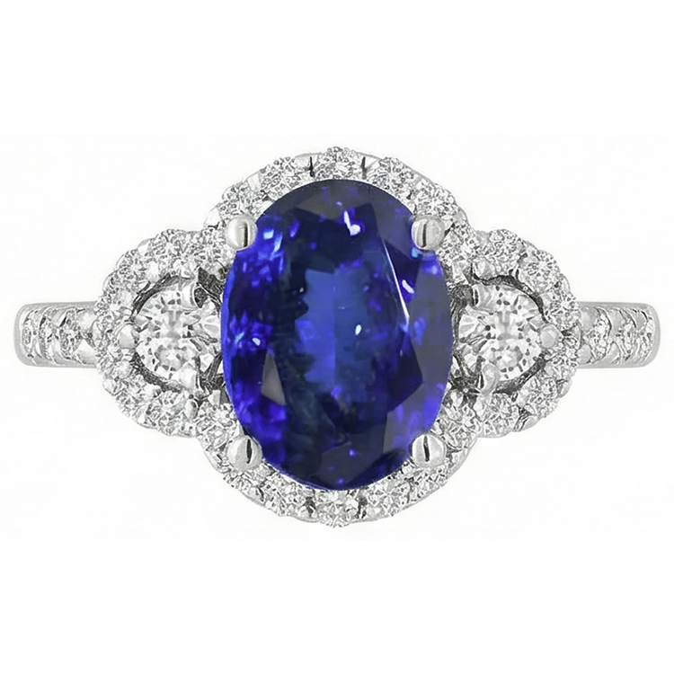 Bague Tanzanite 2.10 Carats Et Diamants Naturels Extraits des Mines ( et non cultivés en laboratoire ) Or 14K Blanc Nouveau