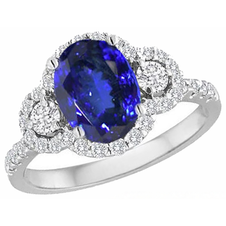 Bague Tanzanite 2.10 Carats Et Diamants Naturels Extraits des Mines ( et non cultivés en laboratoire ) Or 14K Blanc Nouveau