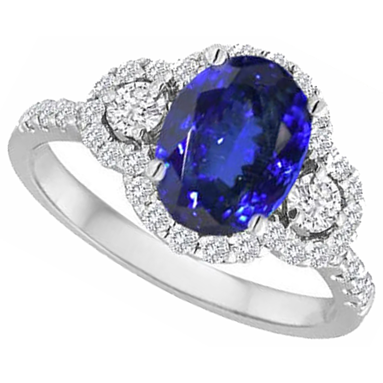 Bague Tanzanite 2.10 Carats Et Diamants Naturels Extraits des Mines ( et non cultivés en laboratoire ) Or 14K Blanc Nouveau