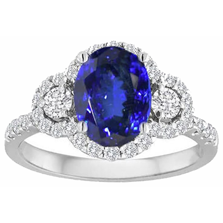 Bague Tanzanite 2.10 Carats Et Diamants Naturels Extraits des Mines ( et non cultivés en laboratoire ) Or 14K Blanc Nouveau