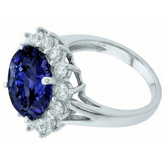 Bague Tanzanite 3.26 Carats Et Diamants Naturels Extraits des Mines ( et non cultivés en laboratoire ) Ronds Or Blanc 14K