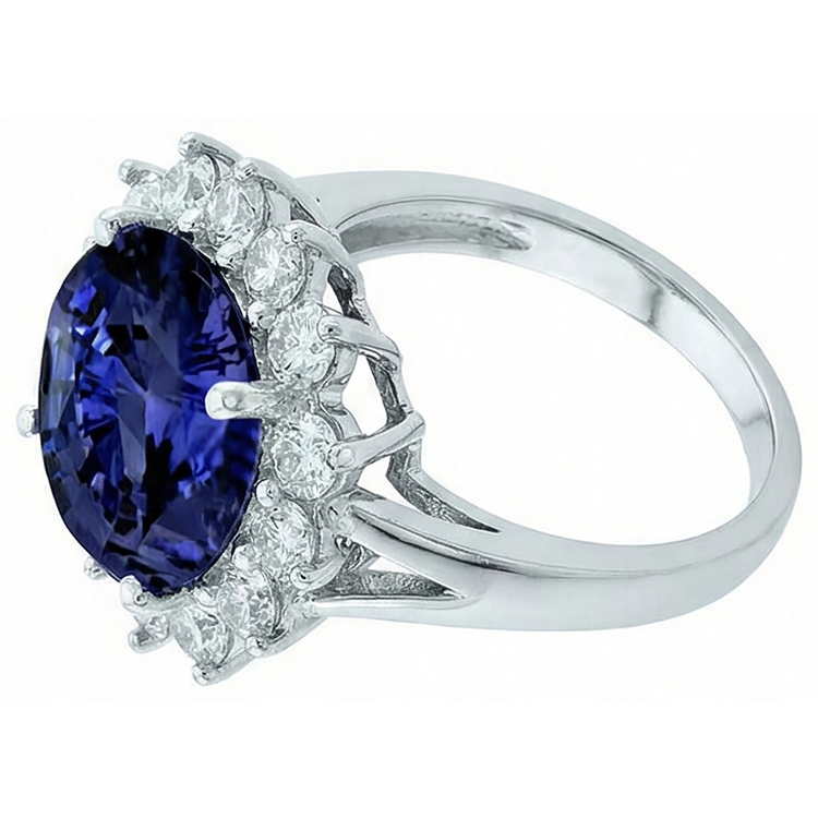 Bague Tanzanite 3.26 Carats Et Diamants Naturels Extraits des Mines ( et non cultivés en laboratoire ) Ronds Or Blanc 14K