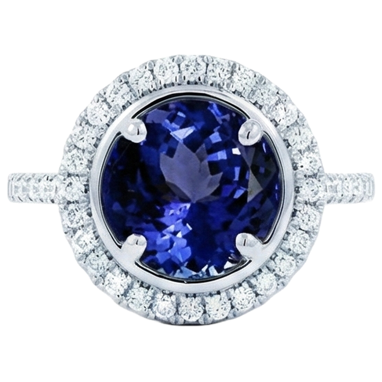 Bague Tanzanite 4.25 Carats Et Diamants Naturels Extraits des Mines ( et non cultivés en laboratoire ) Or Blanc 14K