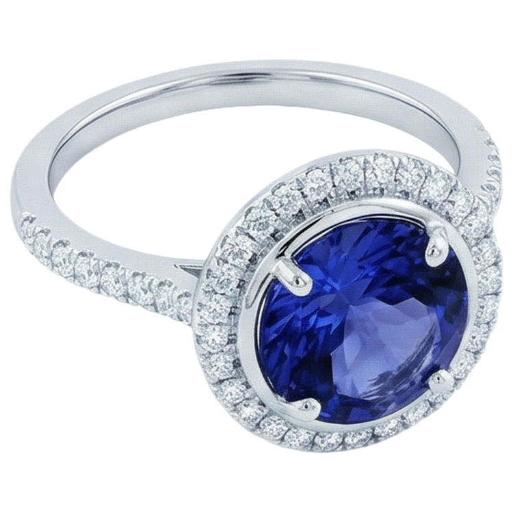 Bague Tanzanite 4.25 Carats Et Diamants Naturels Extraits des Mines ( et non cultivés en laboratoire ) Or Blanc 14K
