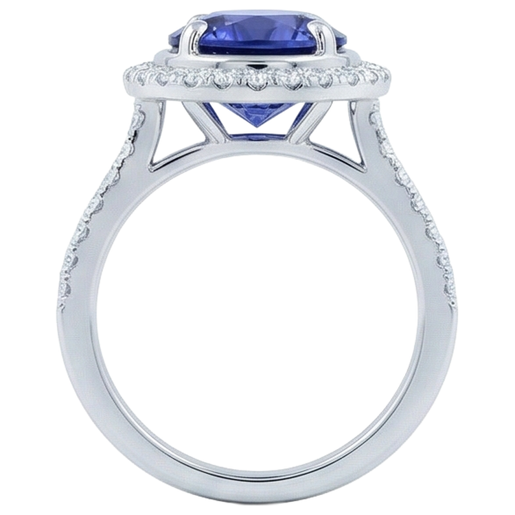 Bague Tanzanite 4.25 Carats Et Diamants Naturels Extraits des Mines ( et non cultivés en laboratoire ) Or Blanc 14K