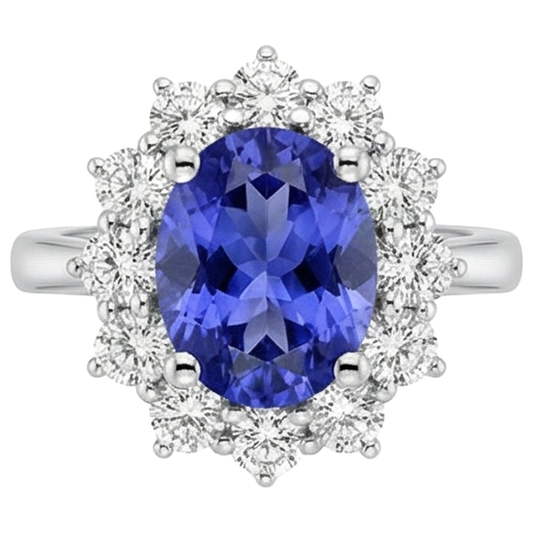 naturel oval tanzanite 4.35carats bague angle de côté