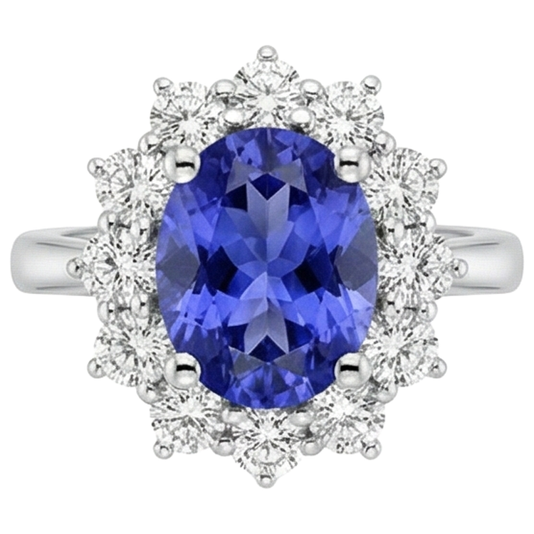 naturel oval tanzanite 4.35carats bague angle de côté