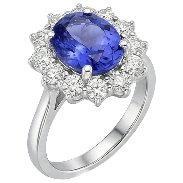 naturel oval tanzanite 4.35carats bague détail rapproché