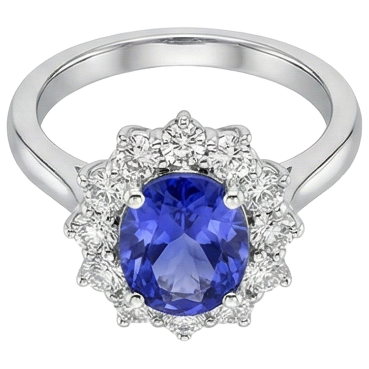 naturel oval tanzanite 4.35carats bague vue de dessus