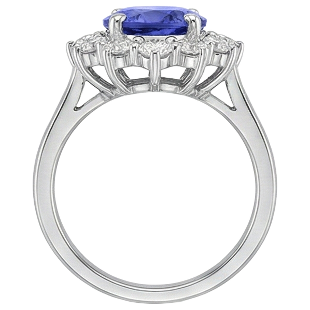 naturel oval tanzanite 4.35carats bague avec accents diamants